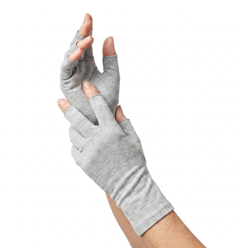 A pair of light grey SilverWise Bamboo Compression Gloves Hero Shot