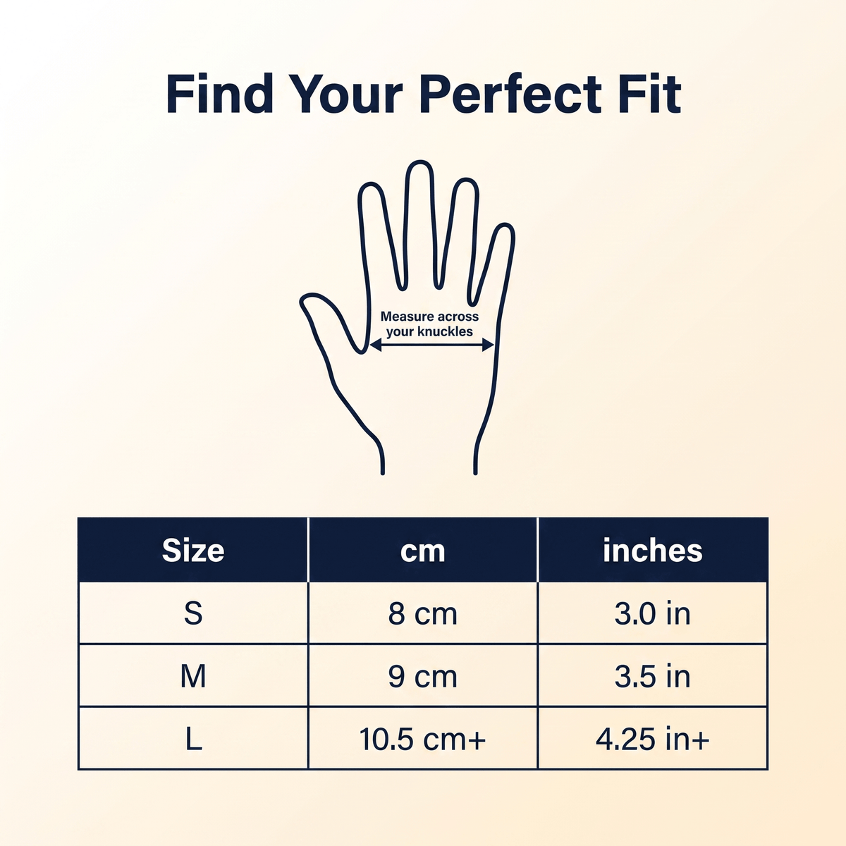 SilverWise Bamboo Compression Gloves size guide table