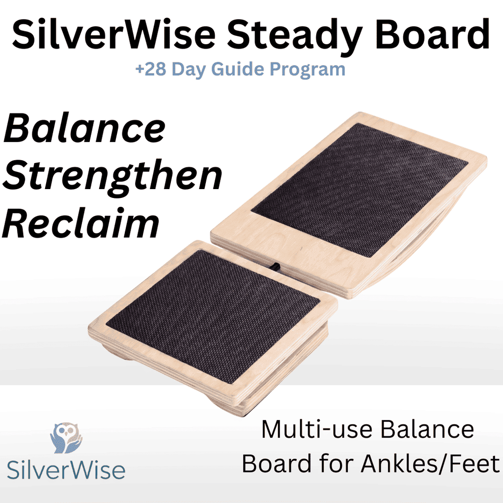 SilverWise Steady Board with text about balance, strength, and reclaim on a white background.